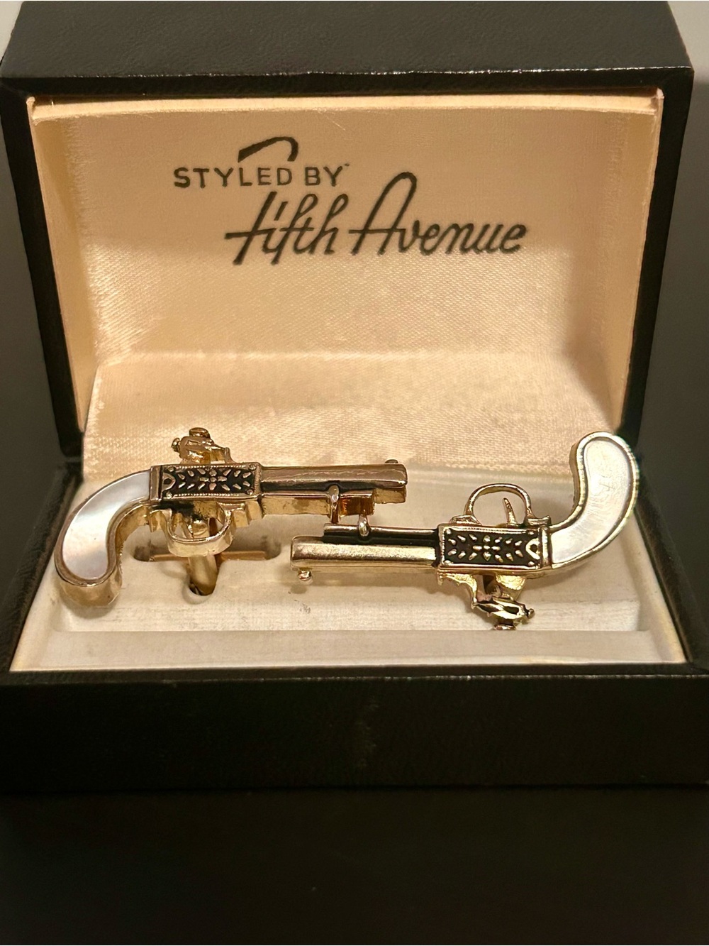 Fifth Avenue Gold and White Enamel Pistol Cufflinks